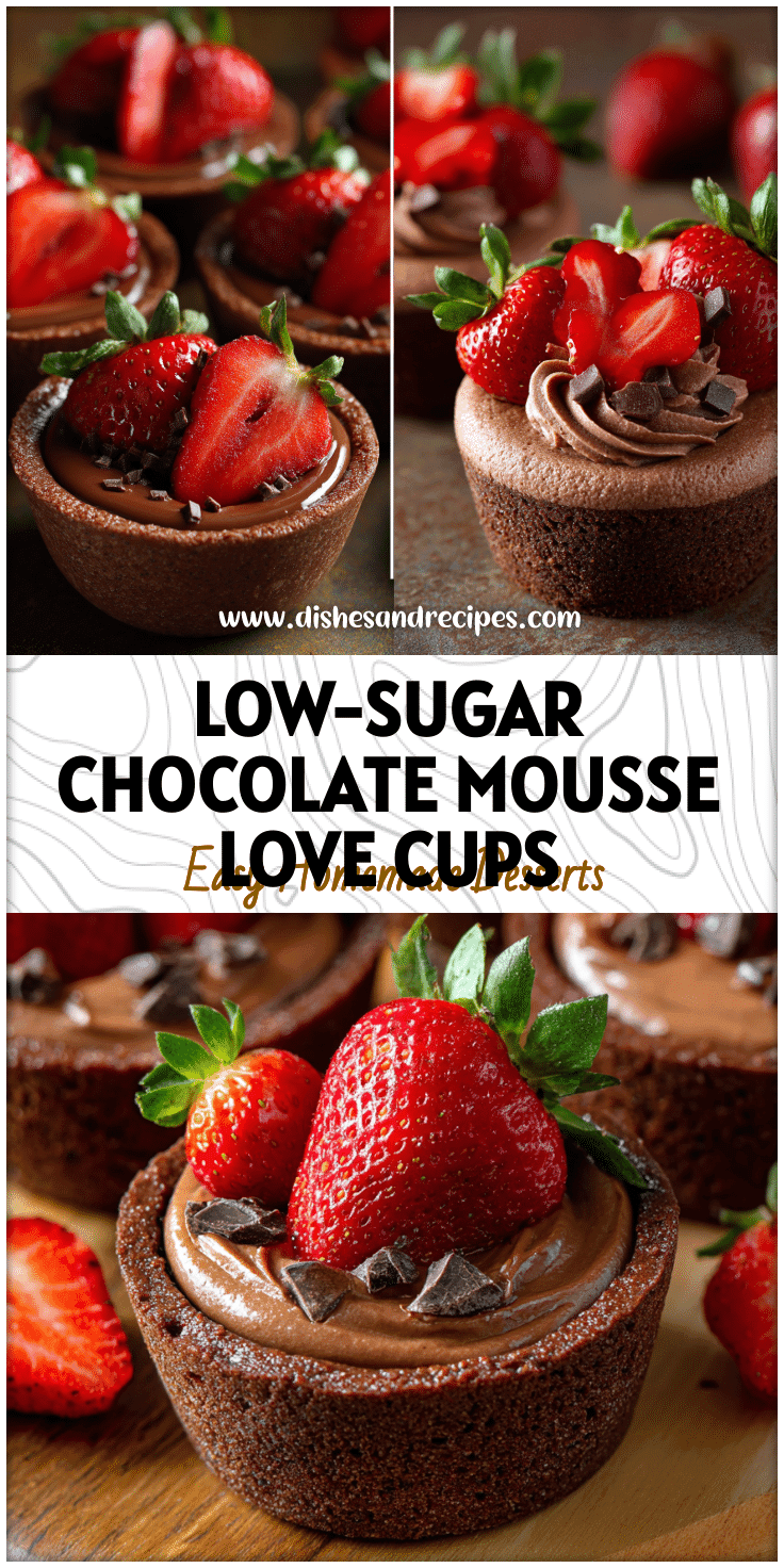 Low-sugar Chocolate Strawberry Cups filled with rich mousse and fresh berries showing Strawberries And Chocolate In A Cup.